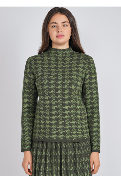 Houndstooth Pattern Green Knit Top Modest Women Clothing YAL New York